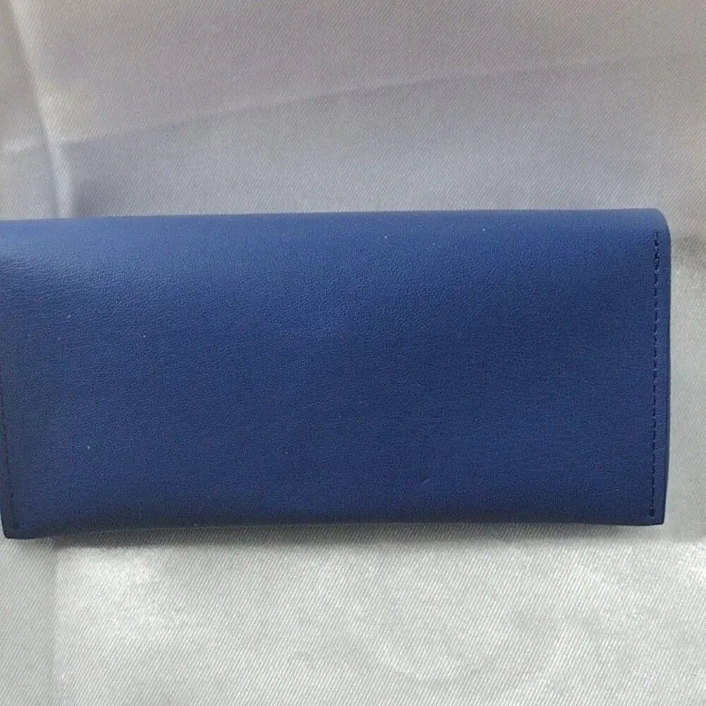 Coco Song Soft Eyeglass Sunglass Case Blue Faux Leather Logo Flip Top Storage